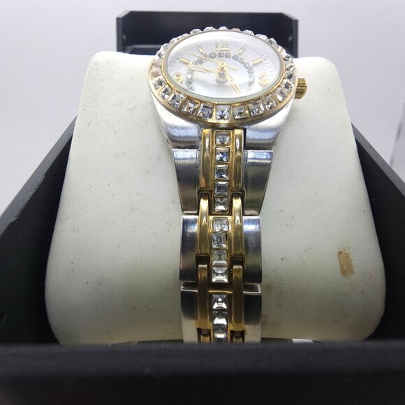 George Two-Tone Gold Silver Quartz Watch Rhinestone Accents Needs New Battery - Picture 4 of 7